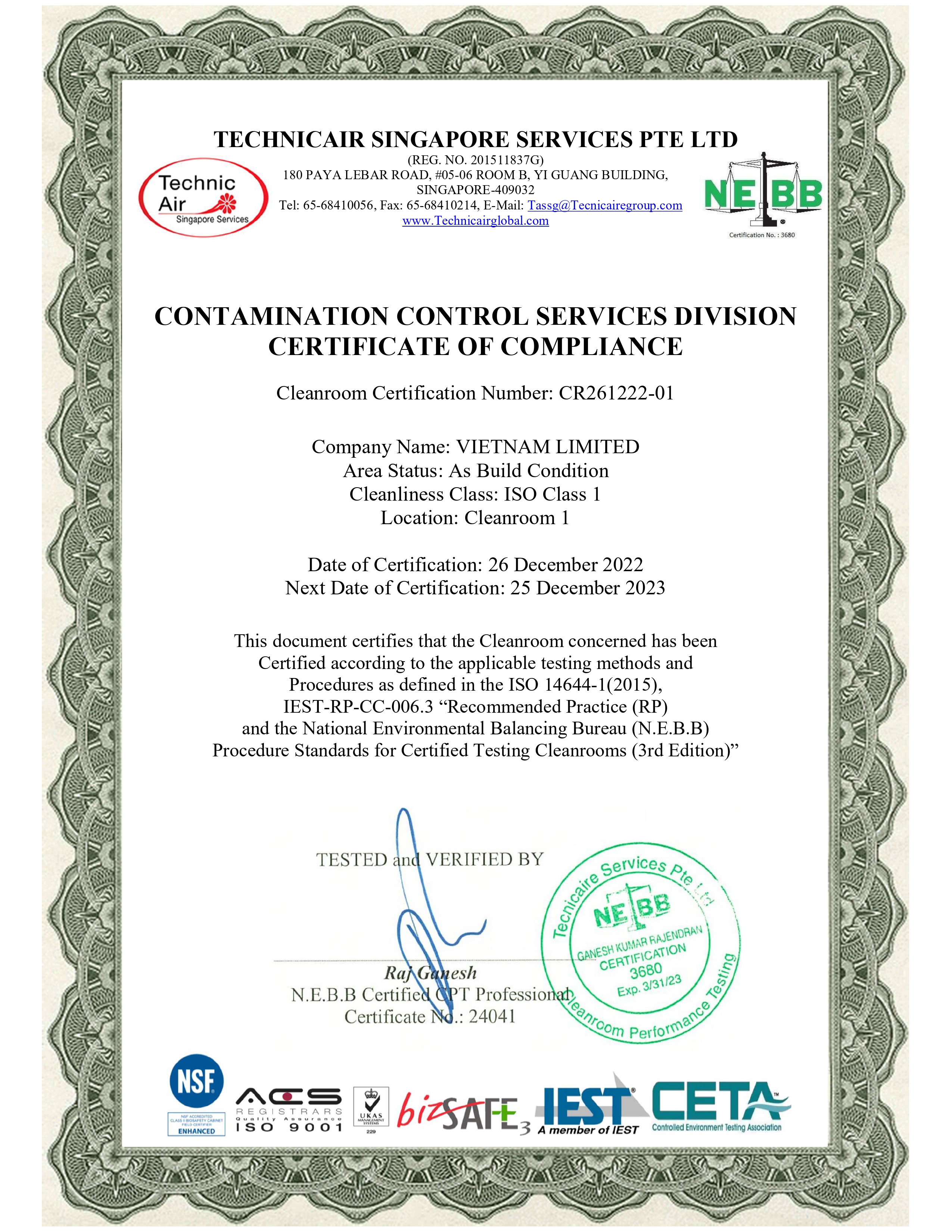 NEBB Certificate